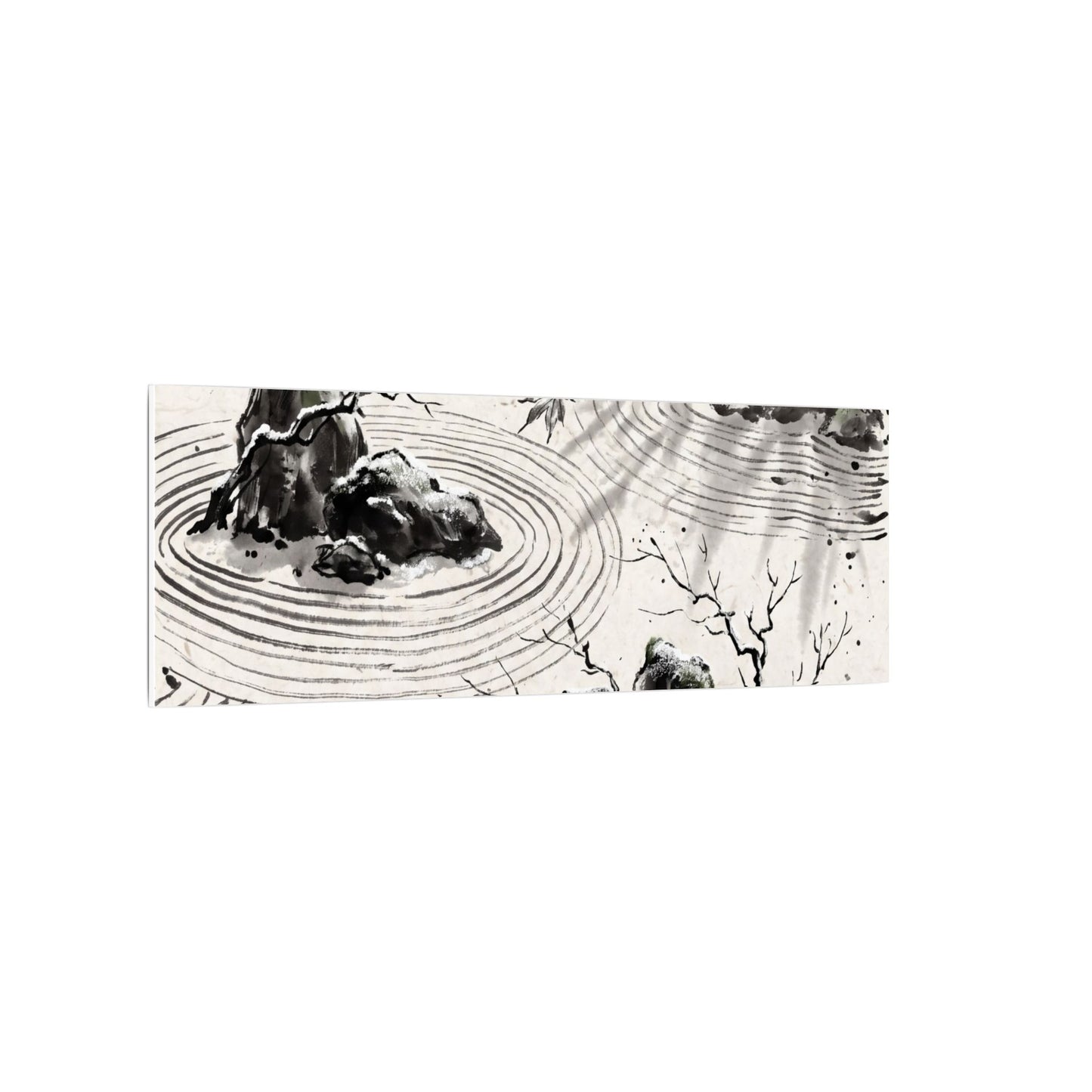 Rock Garden Canvas Art | Winter Zen Sumi E Art