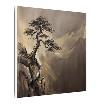 Pine Tree Charcoal Ink Canvas Art | Luxurious Dark Japandi Art