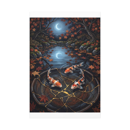 Koi Pond Canvas Art | Autumn Kintsugi Gold Repair Art