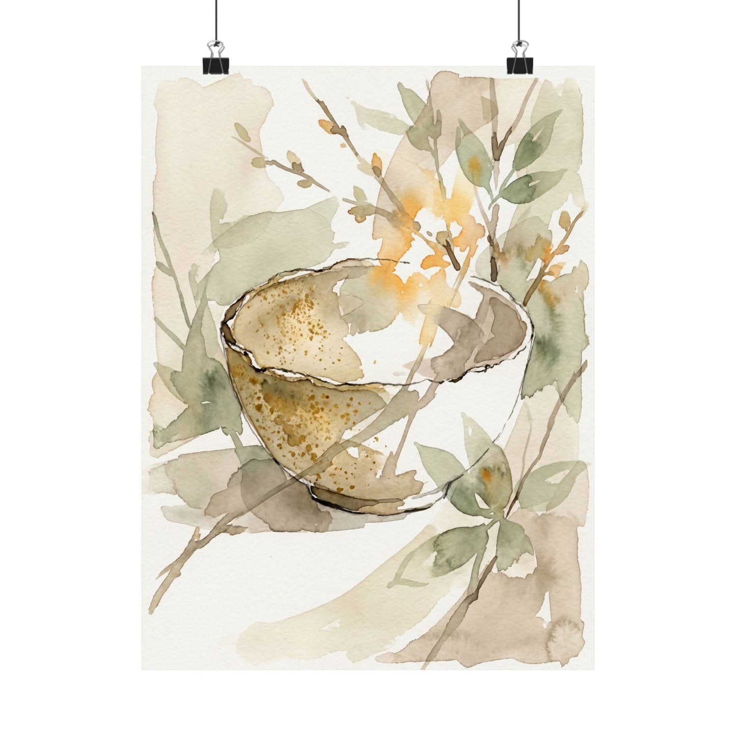 Spring Ceramic Bowl Watercolor Wall Art Print | Elegant Decor