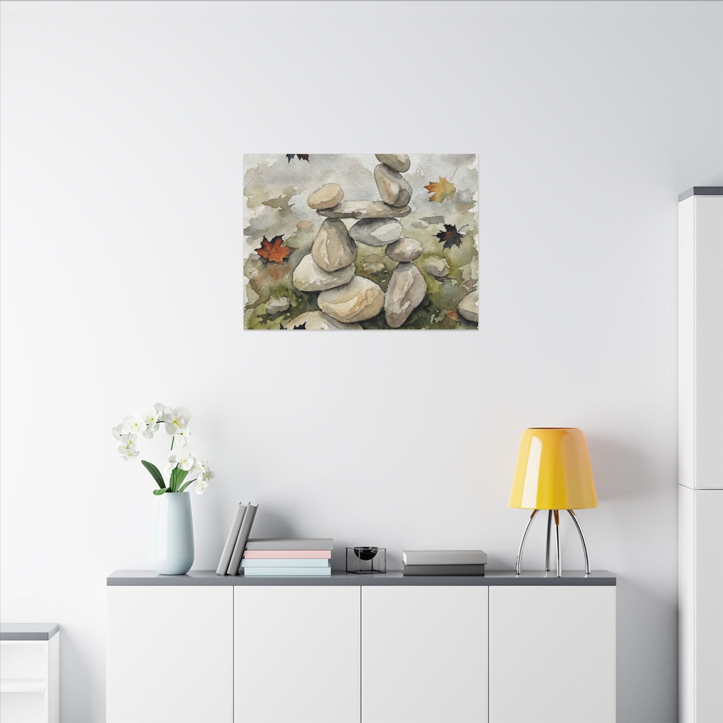 Overcast River Stones Canvas Art - Japandi Fukinsei