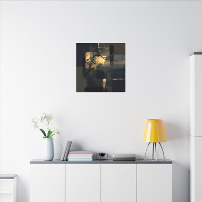 Golden Hour Pine Tree Canvas Art - Dark Japandi Kanso