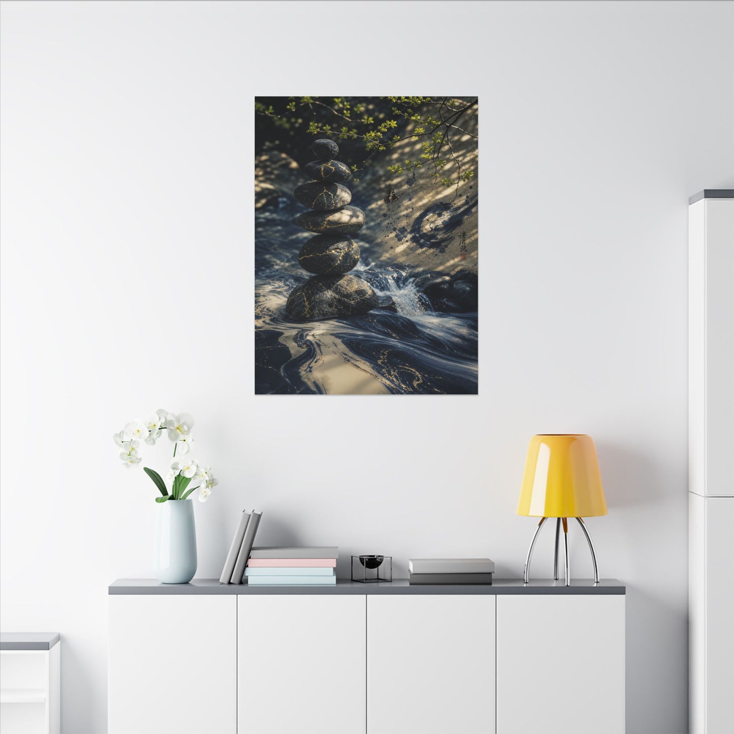 Kintsugi River Stones in Dappled | Broken Beauty Canvas Art