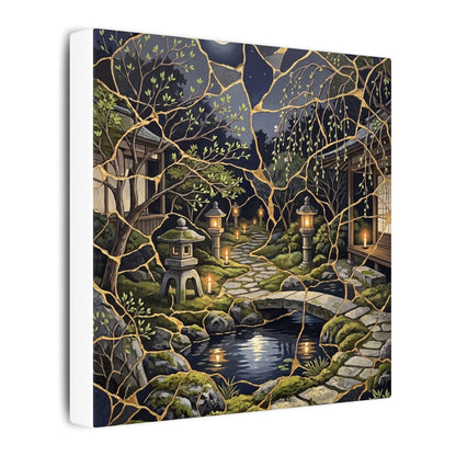Kintsugi Moonlit Garden in Candlelight | Gold Vein Canvas Art