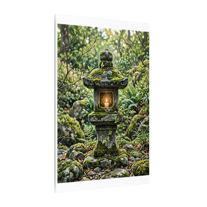 Neutral Stone Lantern Canvas Art - Japanese Pattern Japandi