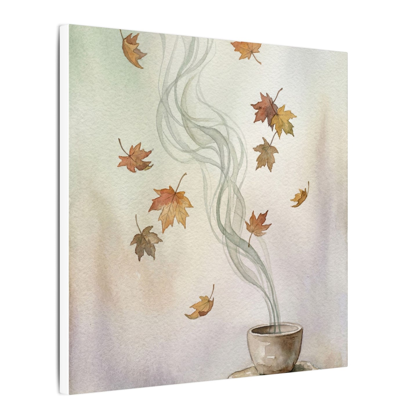 Incense Smoke Canvas Art | Autumn Japandi Watercolor Art