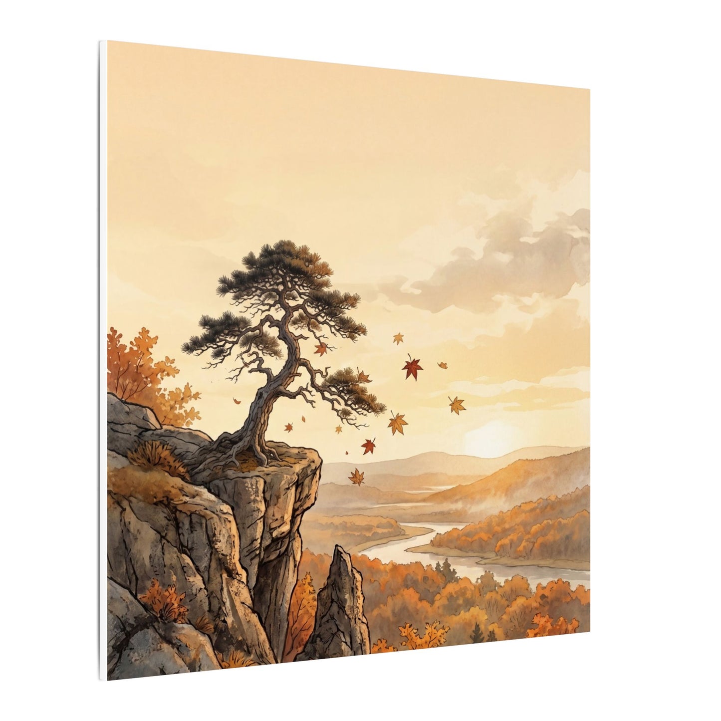 Pine Tree Autumn Canvas Art | Japandi Warm Design