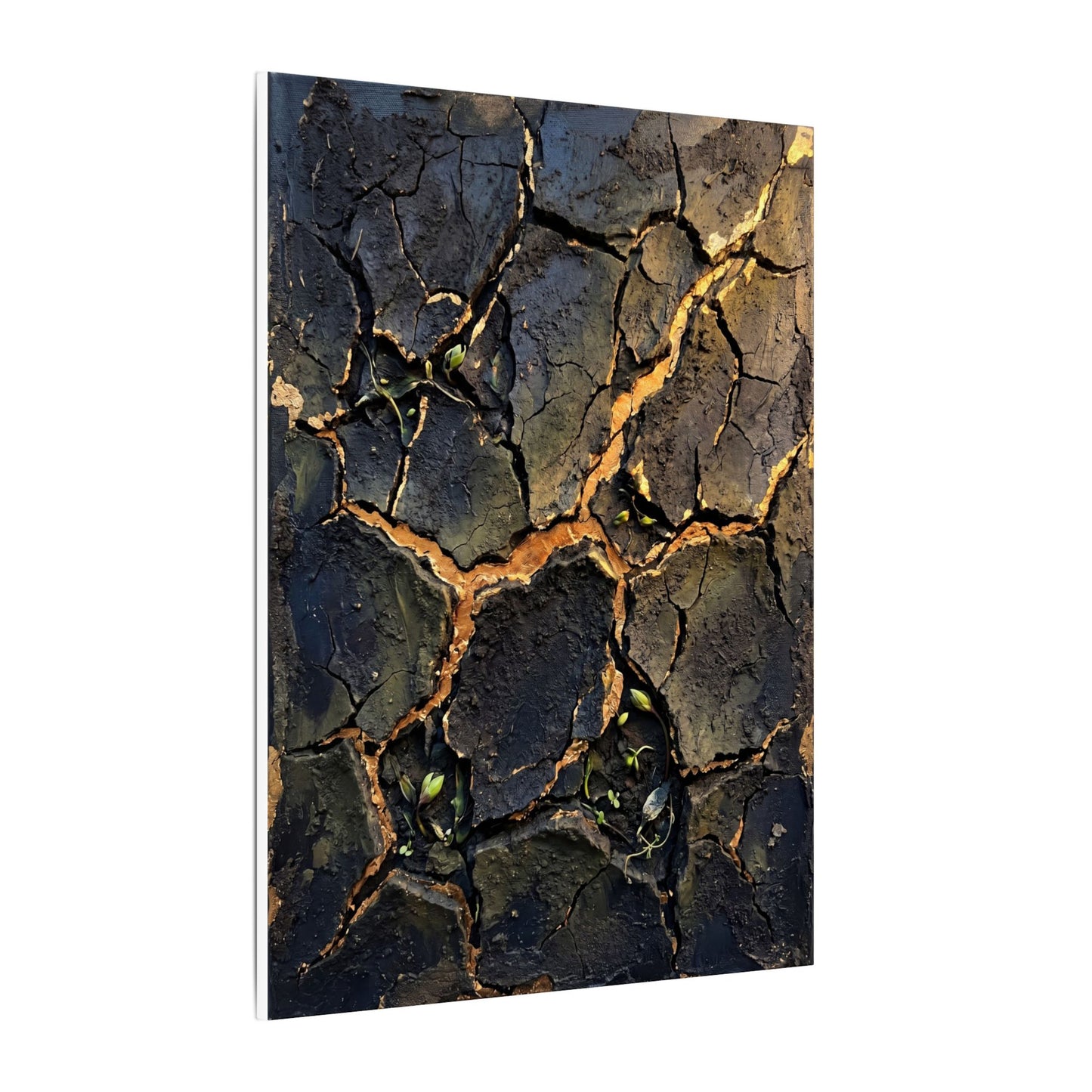 Cracked Earth Spring Canvas Art | Dark Japandi Atmospheric Design