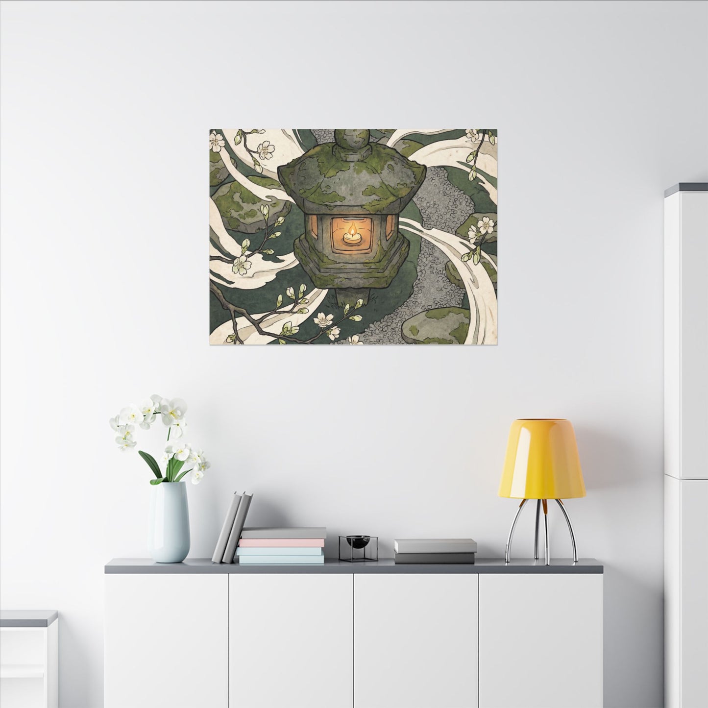 Zen Stone Lantern in Candlelight | Ukiyo E Inspired Canvas Art