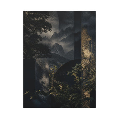 Mountain Mist Summer Canvas Art | Dark Japandi Atmospheric Design
