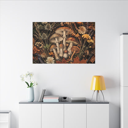 Autumn Dried Flowers Mushroom Illustration Canvas Art | Earthy Decor