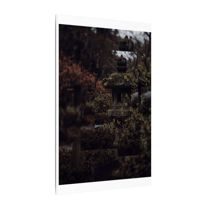 Stone Lantern Spring Canvas Art | Dark Japandi Bold Design