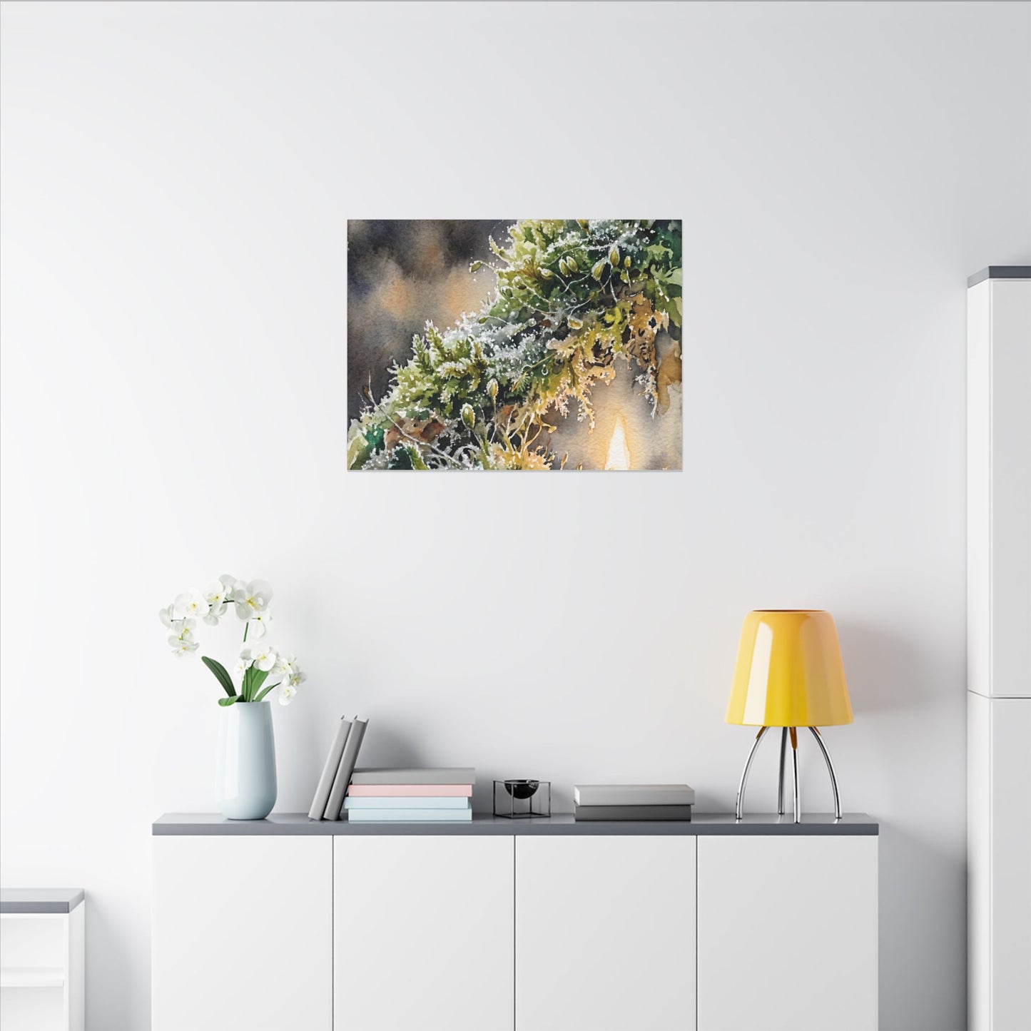 Winter Moss Close Up Watercolor Canvas Art | Neutral Decor
