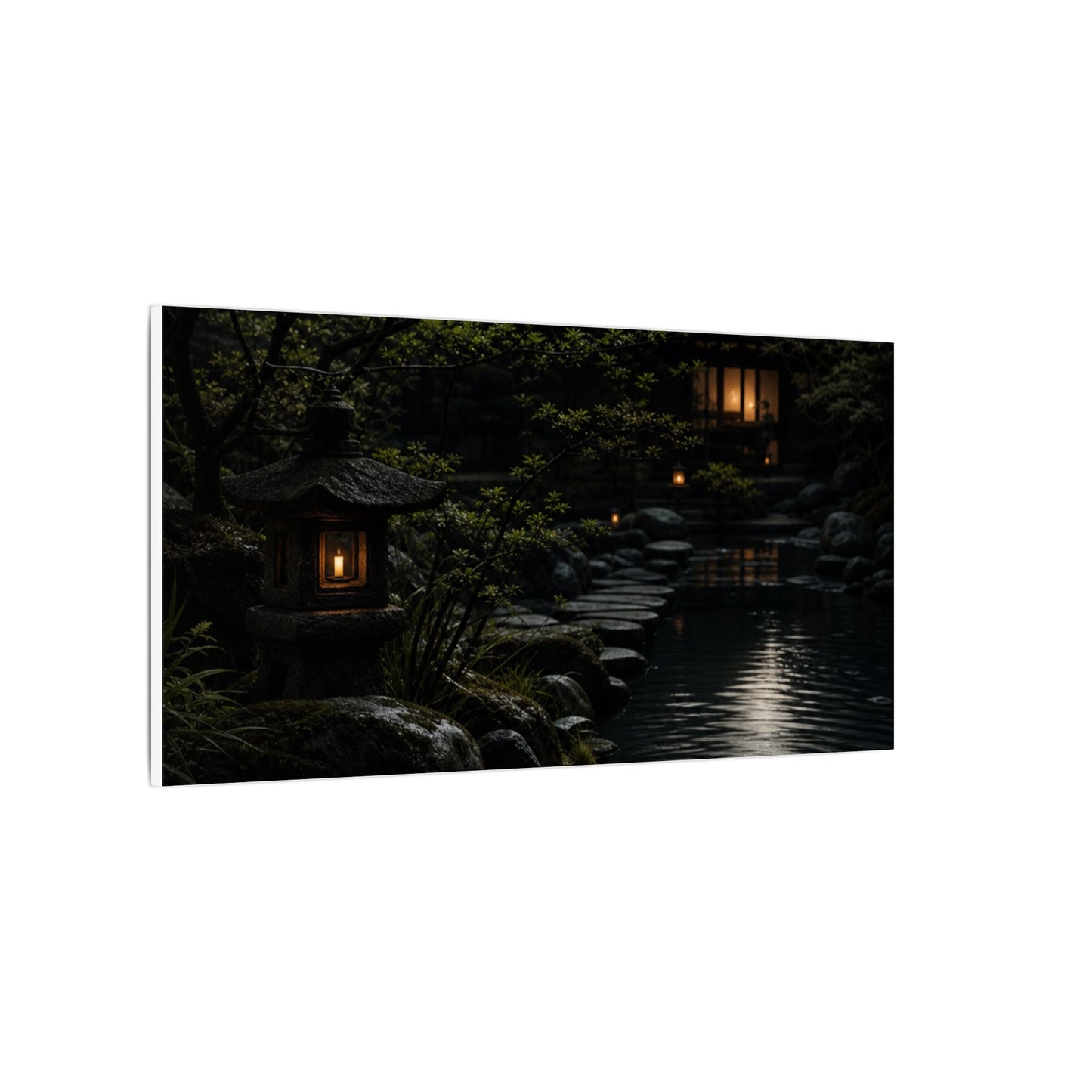 Moonlit Garden Shadow Zen Canvas Art | Sophisticated Dark Japandi Art