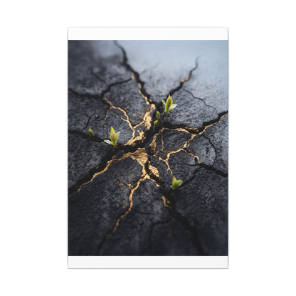 Ma Cracked Earth Canvas Art - Dark Japandi Charcoal Ink