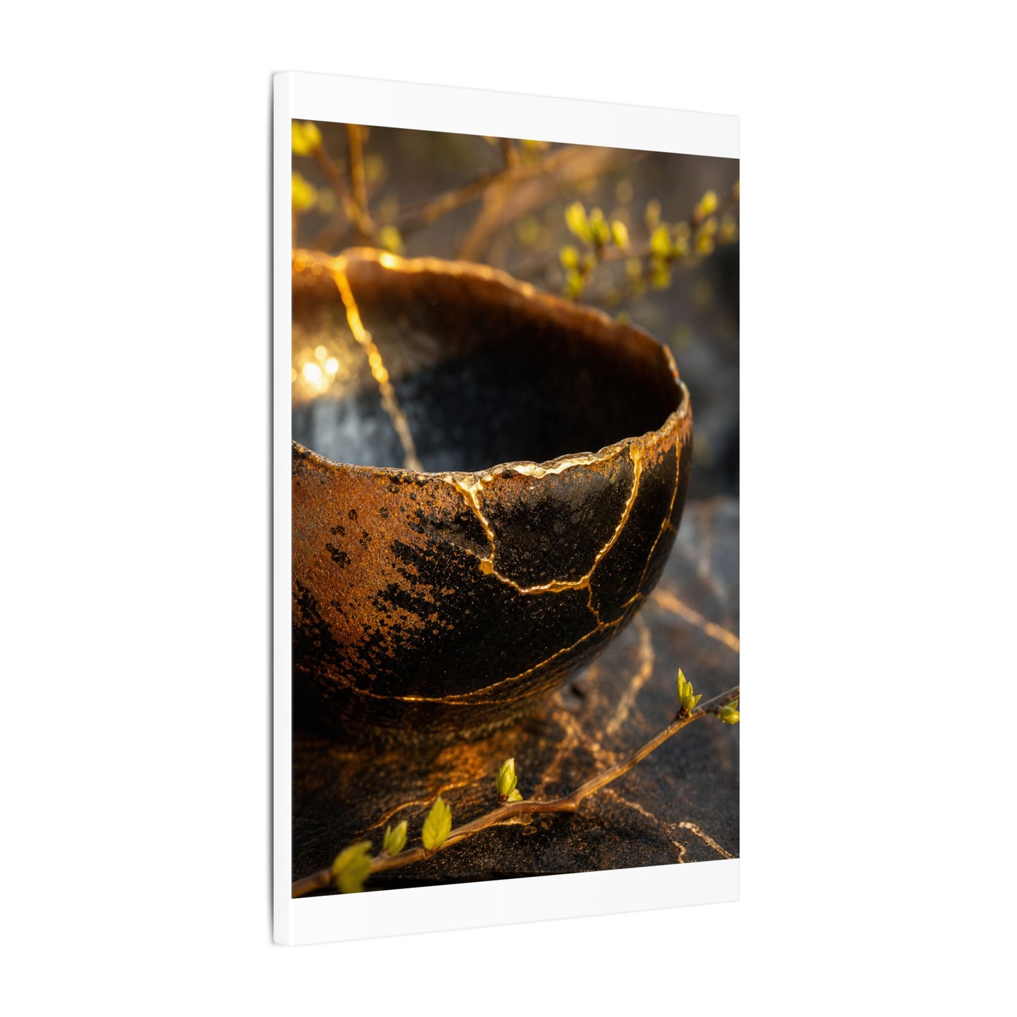 Kintsugi Ceramic Bowl in Golden Hour | Gold Vein Canvas Art