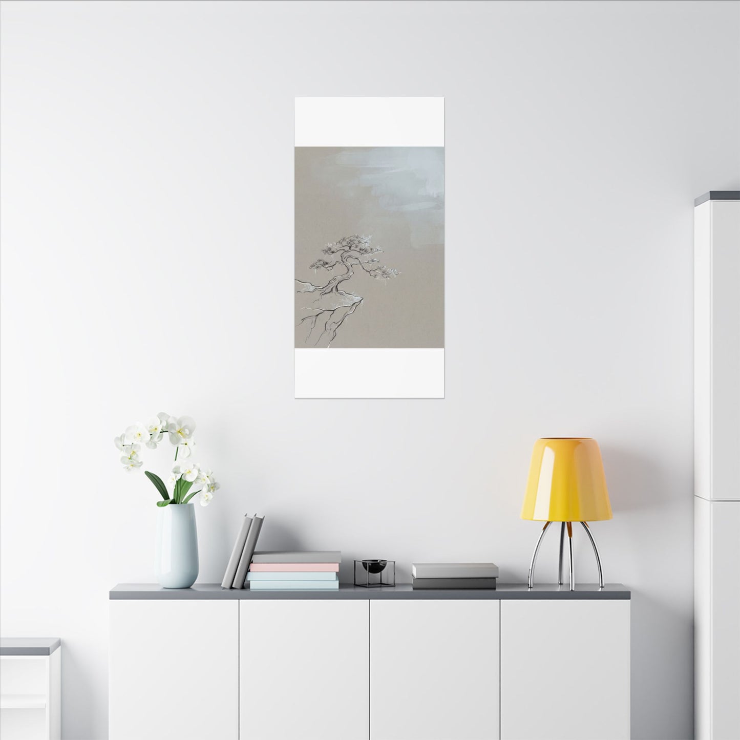 Pine Tree Minimal Line Canvas Art | Warm Japandi Art