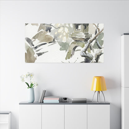 Elegant Stone Lantern Canvas Art - Watercolor Japandi