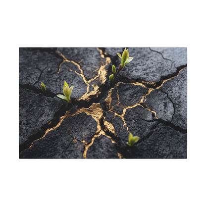 Ma Cracked Earth Canvas Art - Dark Japandi Charcoal Ink