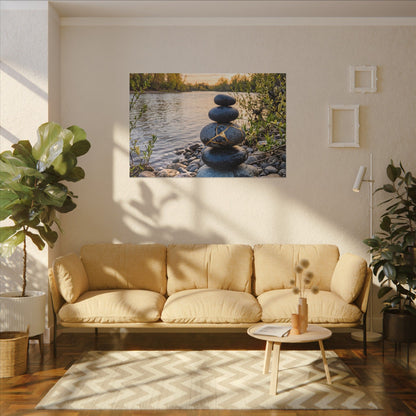 Kintsugi River Stones in Golden Hour | Gold Vein Canvas Art