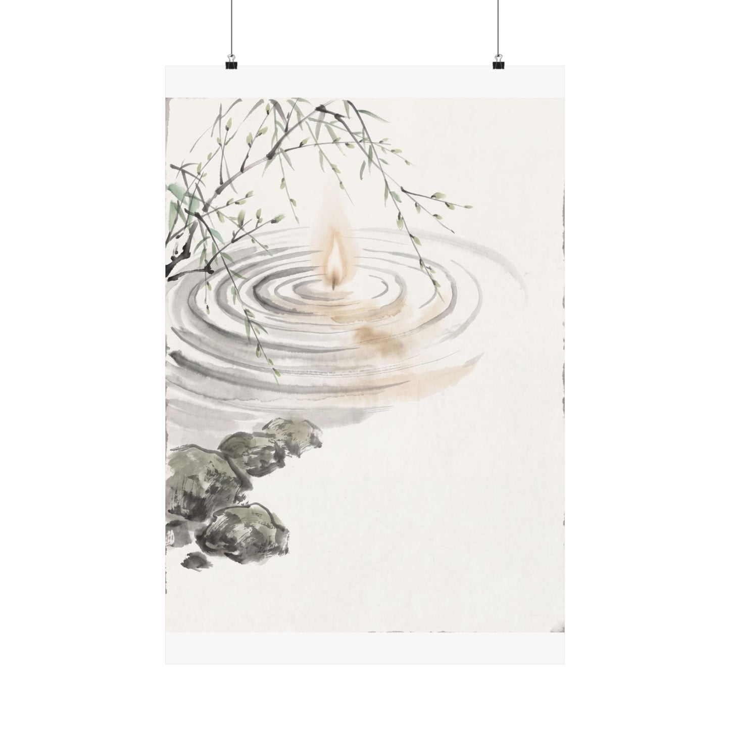Zen Water Ripple in Candlelight | Sumi E Wall Art Print