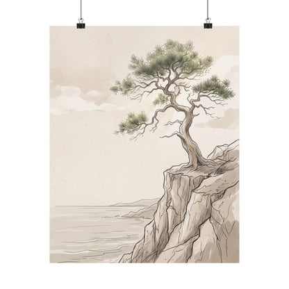 Neutral Pine Tree Wall Art Print - Minimal Line Japandi