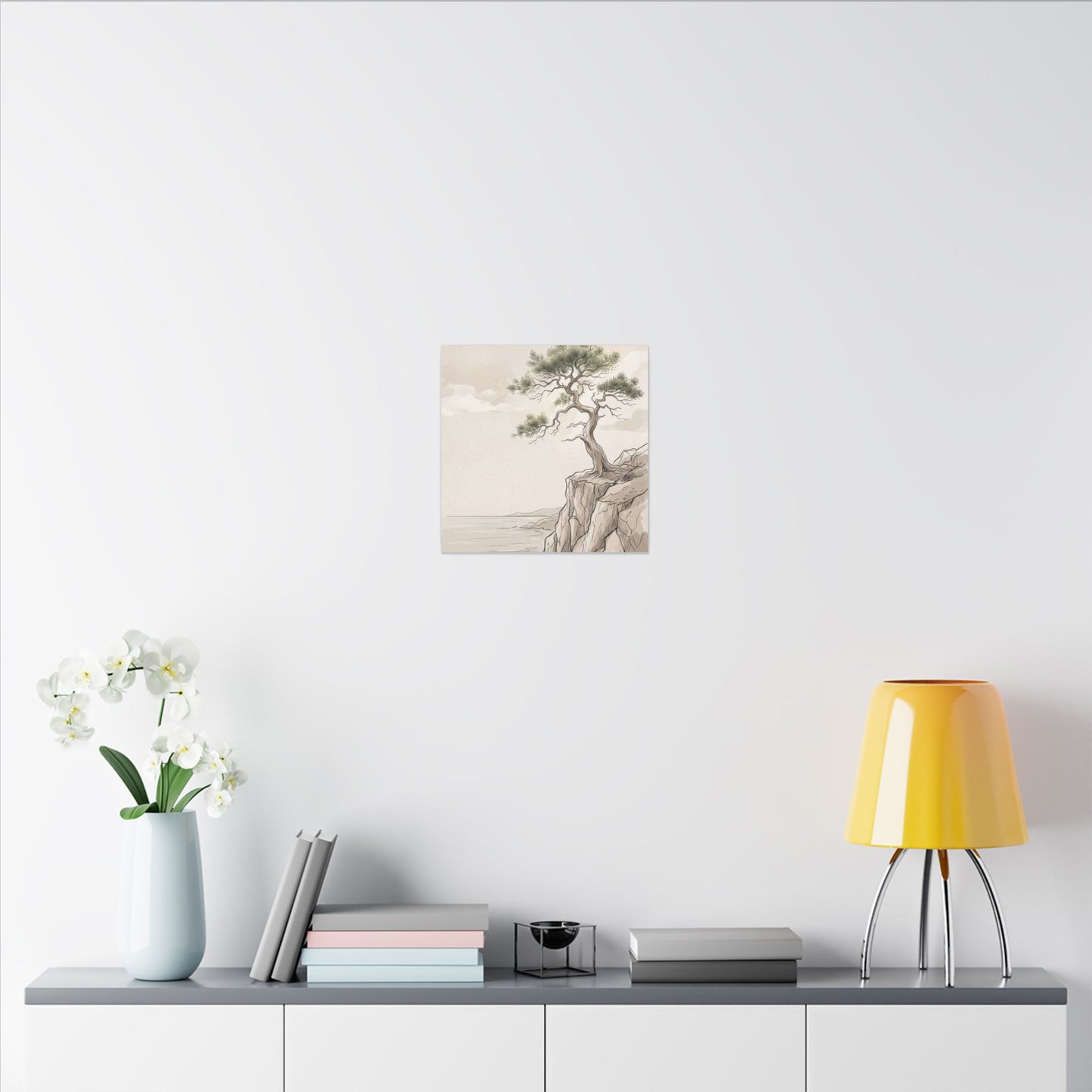 Japandi Pine Tree in Dappled | Minimal Line Canvas Art