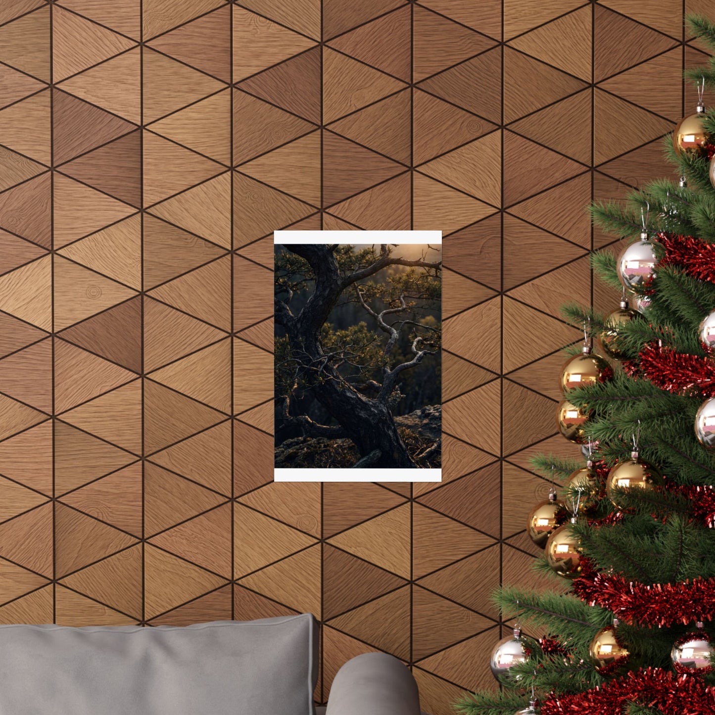 Pine Tree Spring Wall Art Print | Dark Japandi Sophisticated Design