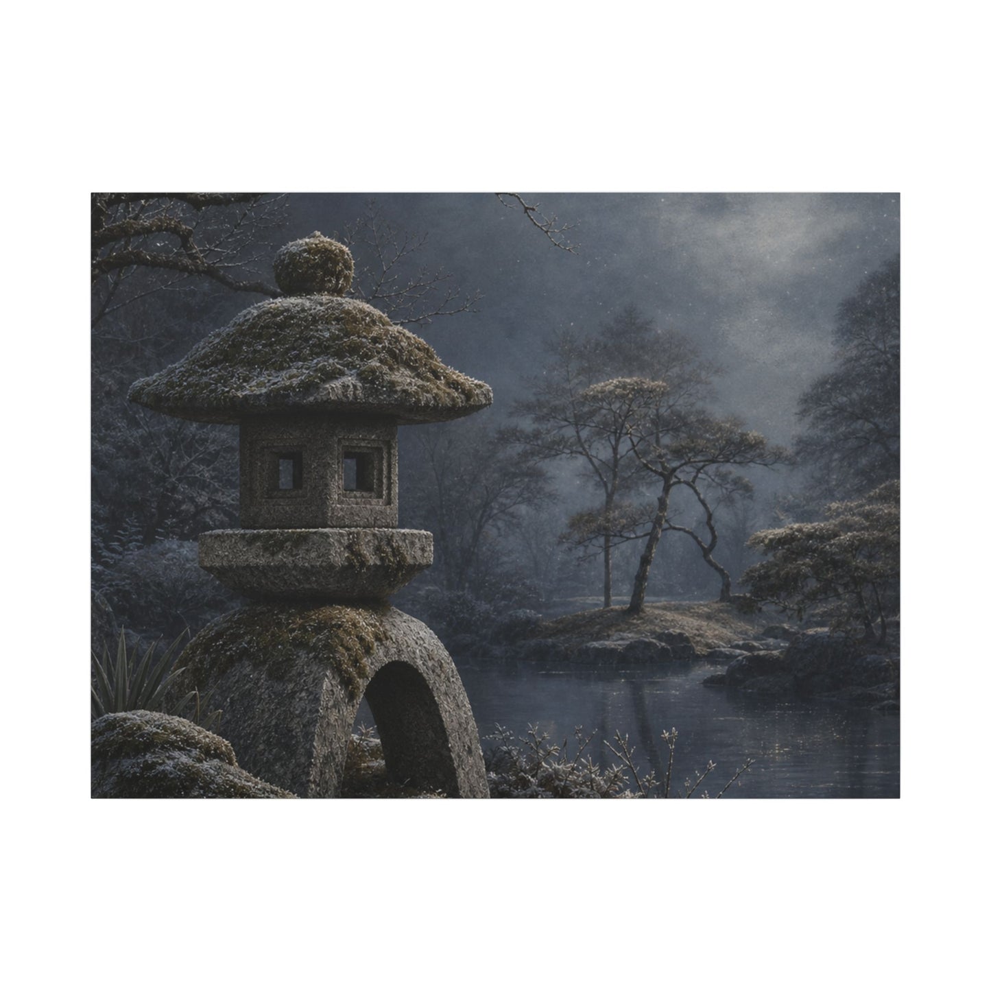 Stone Lantern Canvas Art | Winter Japandi Japanese Pattern Art