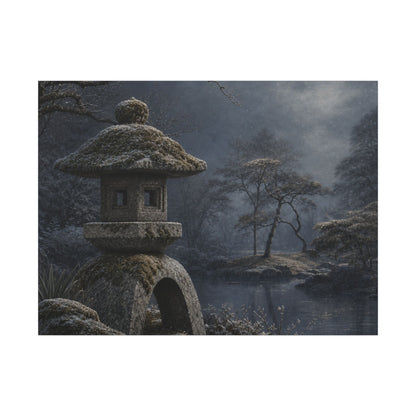 Stone Lantern Canvas Art | Winter Japandi Japanese Pattern Art
