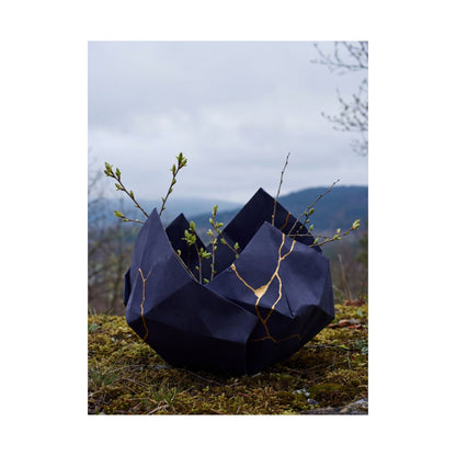 Kintsugi Paper Fold in Overcast | Gold Repair Wall Art Print
