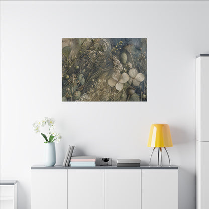 Japandi Dried Flowers in Moonlight | Watercolor Canvas Art