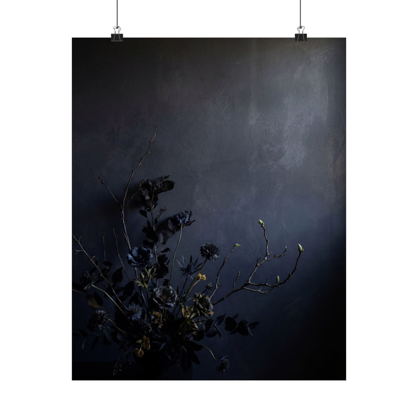 Dark Japandi Dried Flowers in Dawn | Shadow Zen Wall Art Print Art Print