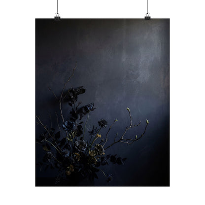 Dark Japandi Dried Flowers in Dawn | Shadow Zen Wall Art Print Art Print