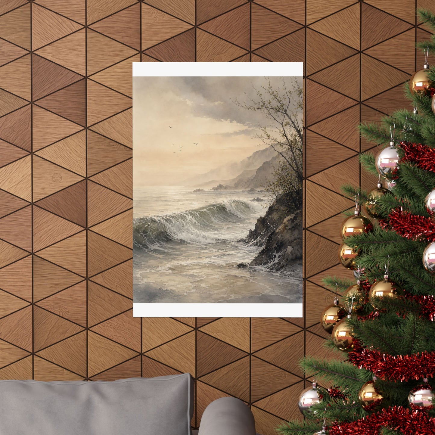 Warm Ocean Wave Wall Art Print - Watercolor Japandi