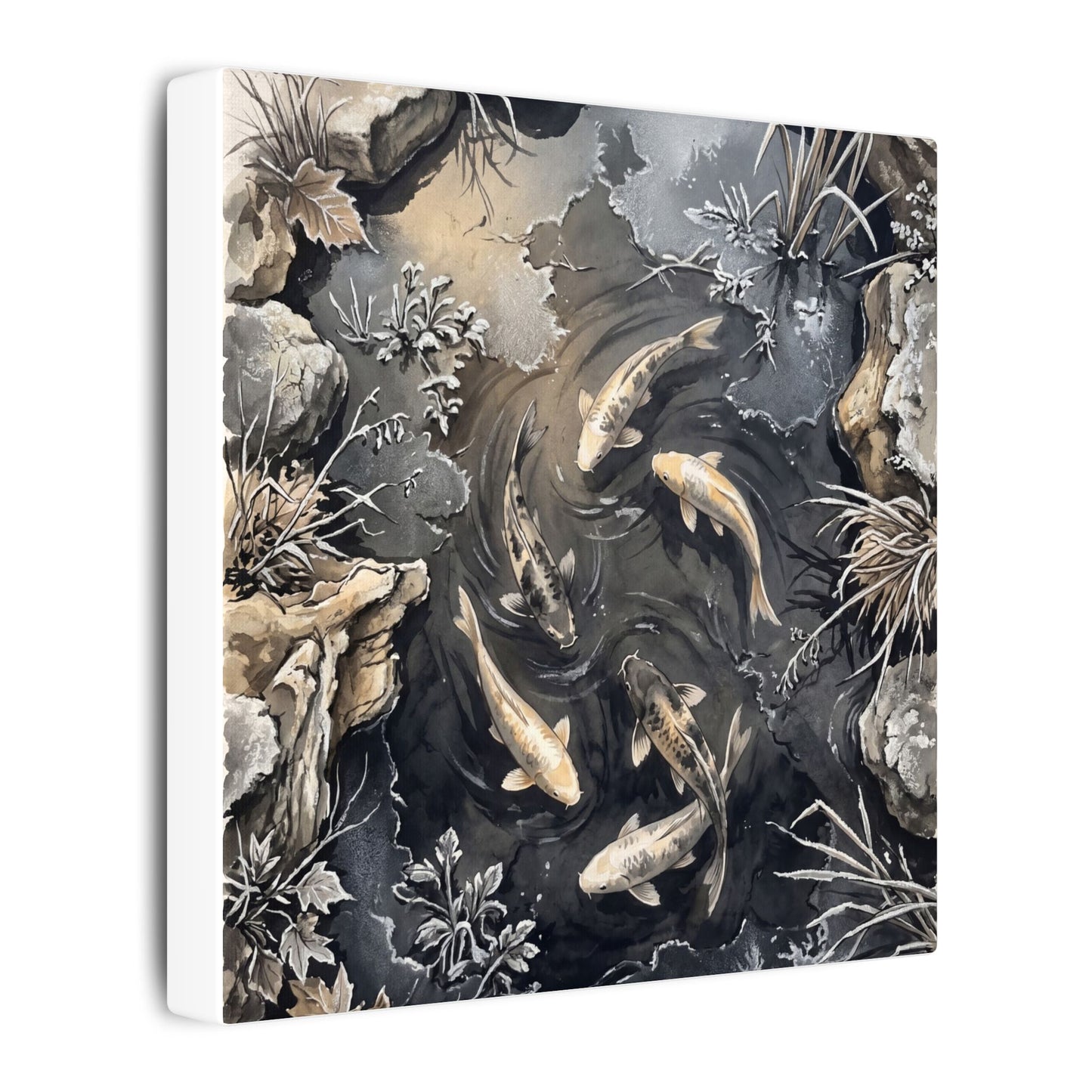 Koi Pond Canvas Art | Winter Japandi Japanese Pattern Art