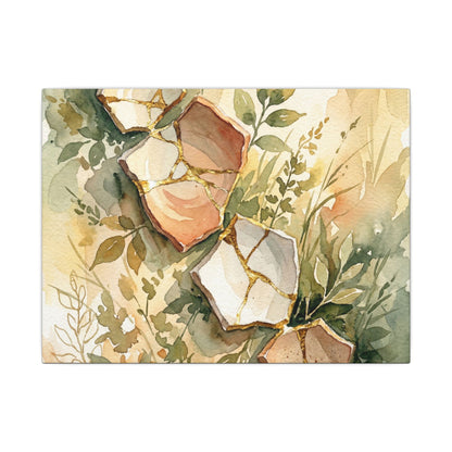 Japandi Broken Pottery in Golden Hour | Watercolor Canvas Art Art Print