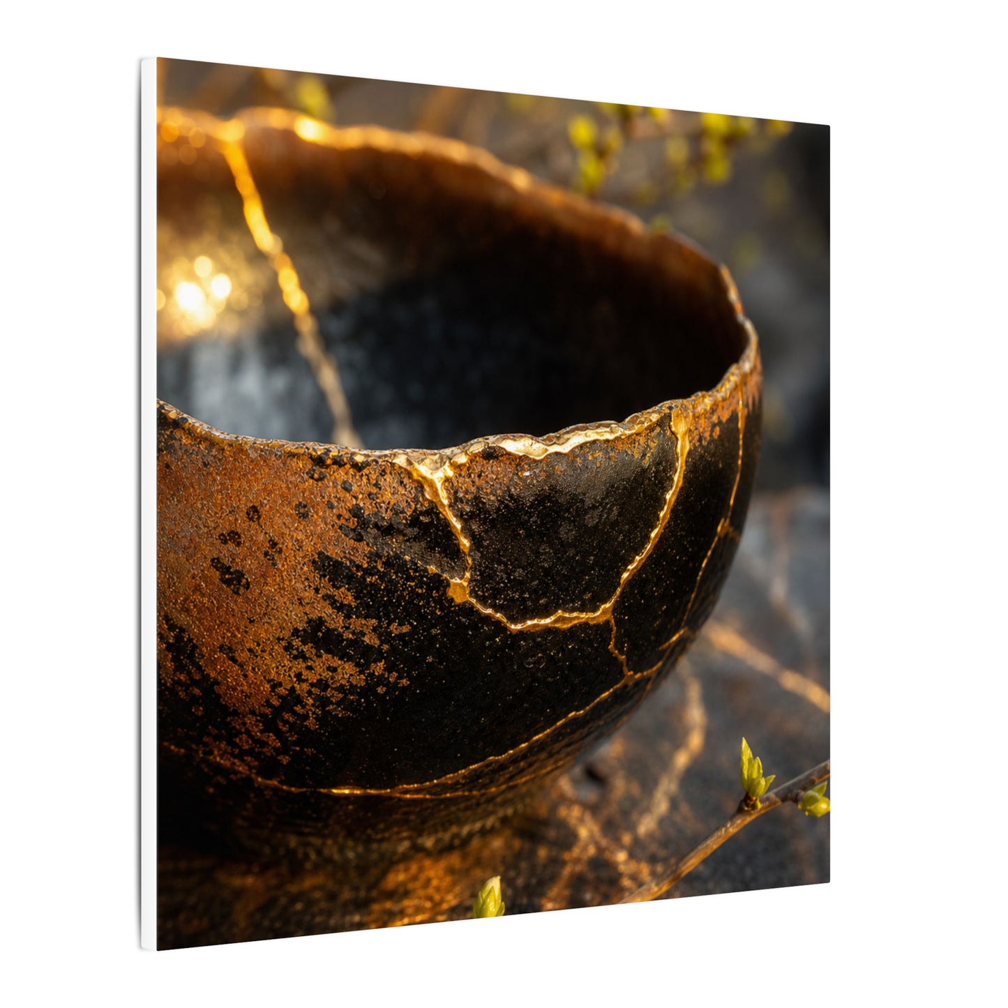 Kintsugi Ceramic Bowl in Golden Hour | Gold Vein Canvas Art