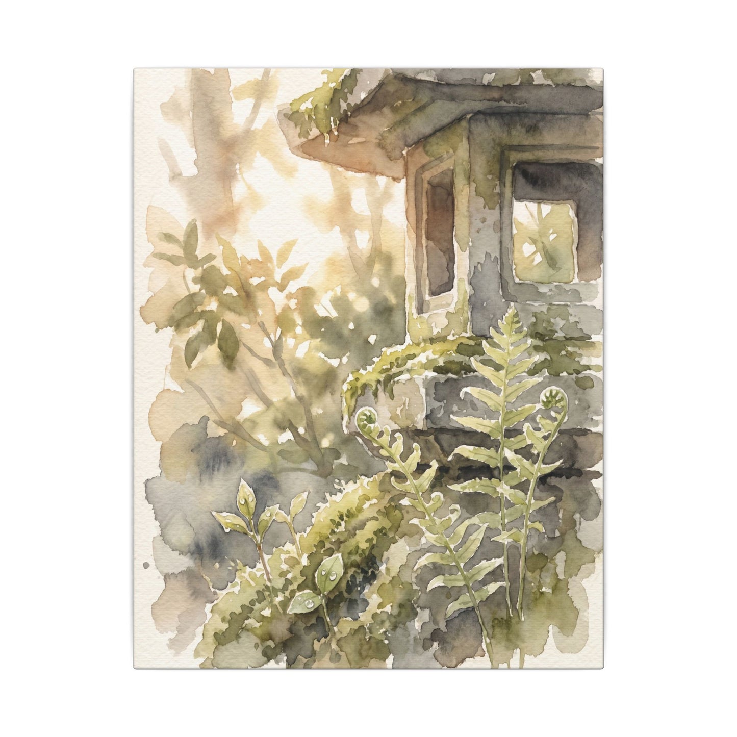 Earthy Stone Lantern Canvas Art - Watercolor Japandi