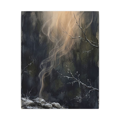 Incense Smoke Winter Canvas Art | Dark Japandi Moody Design