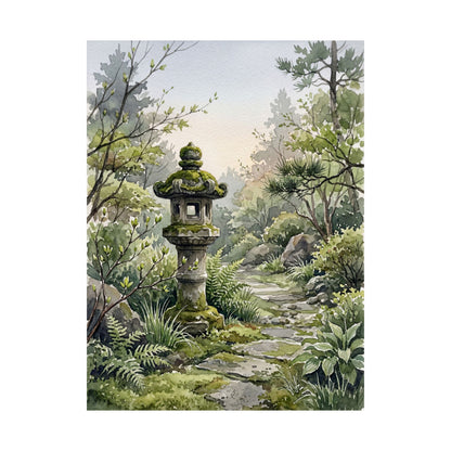 Japandi Stone Lantern in Dawn | Watercolor Wall Art Print
