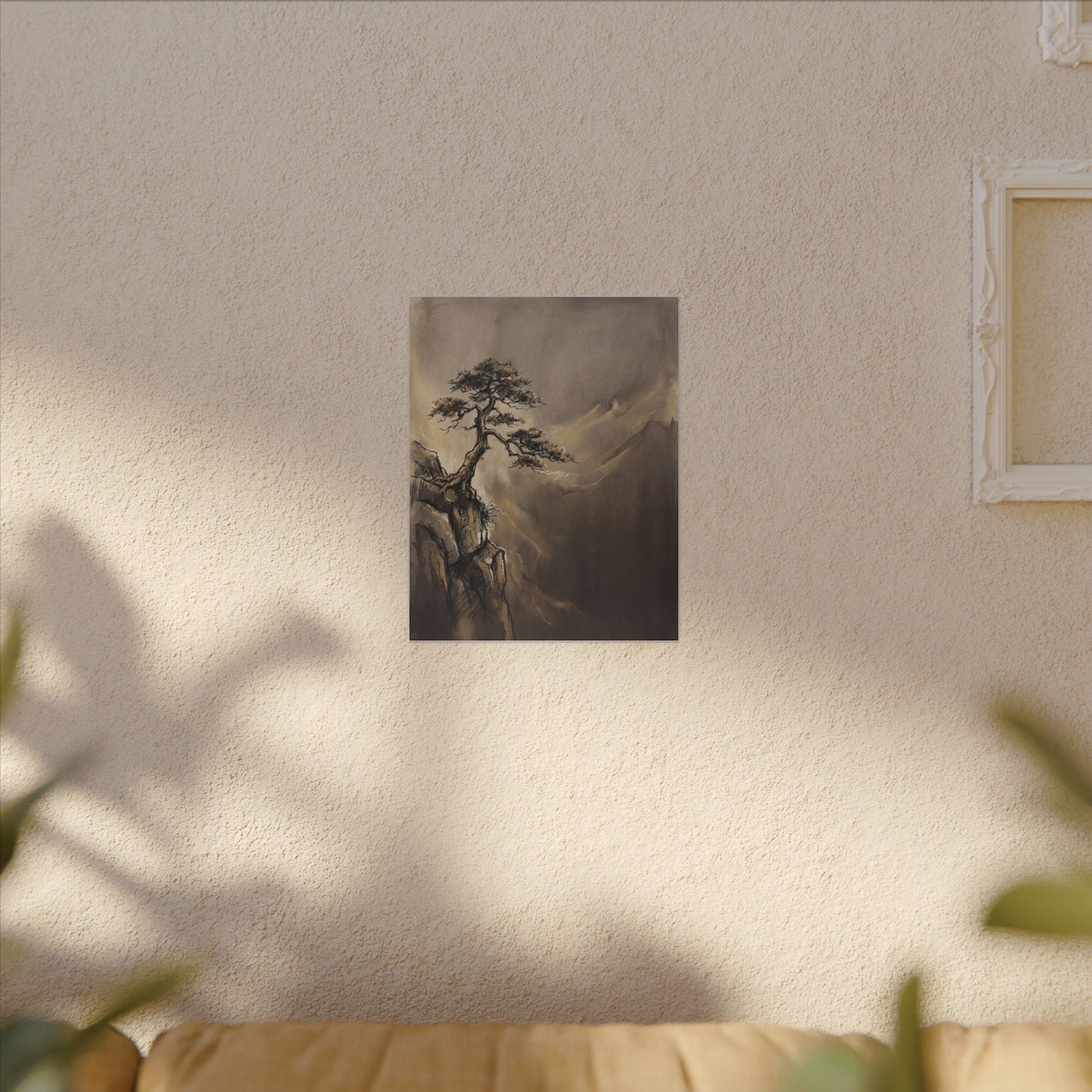 Pine Tree Charcoal Ink Canvas Art | Luxurious Dark Japandi Art