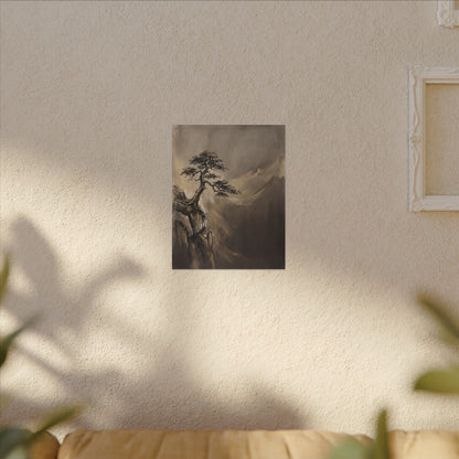 Pine Tree Charcoal Ink Canvas Art | Luxurious Dark Japandi Art