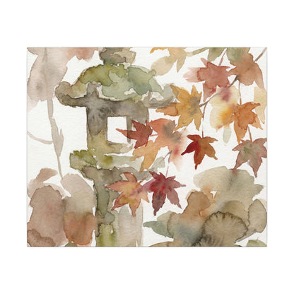 Stone Lantern Watercolor Canvas Art | Earthy Japandi Art