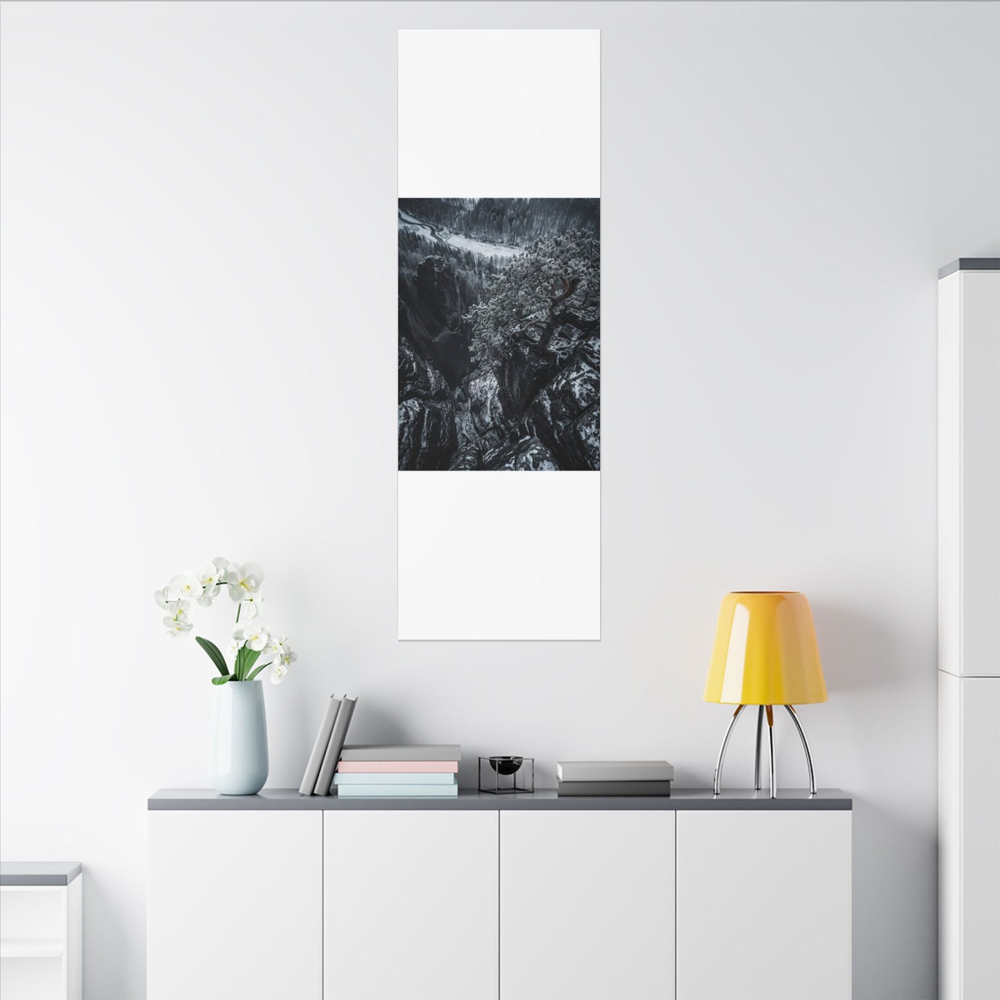 Dark Japandi Pine Tree in Dappled | Dark Texture Canvas Art