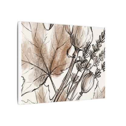 Neutral Dried Flowers Canvas Art - Minimal Line Japandi