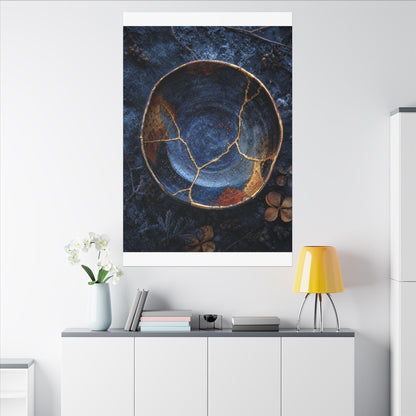Kintsugi Ceramic Bowl in Moonlight | Crackle Gold Canvas Art
