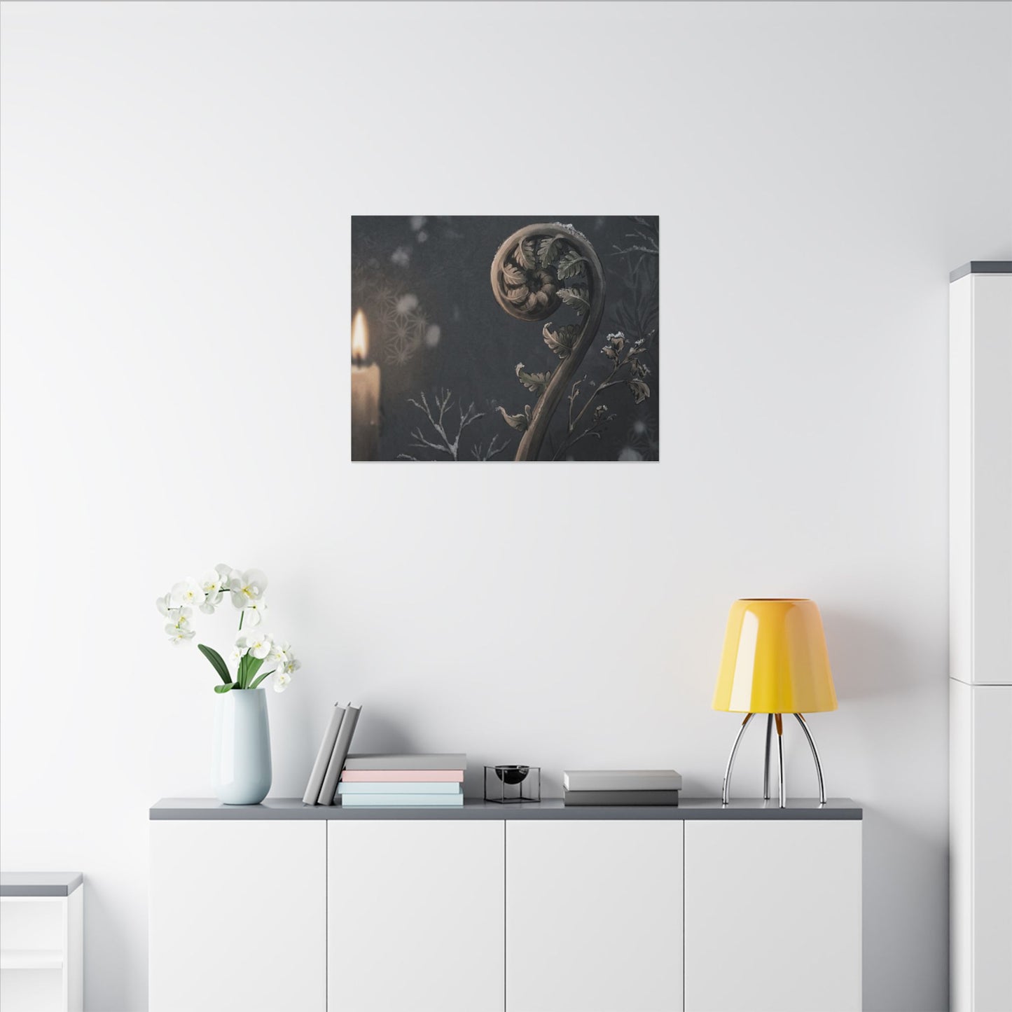 Candlelight Fern Unfurling Canvas Art - Japandi Ma