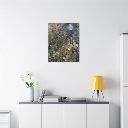 Japandi Dried Flowers in Moonlight | Watercolor Canvas Art