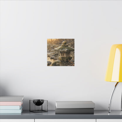 Winter Stone Lantern Watercolor Canvas Art | Earthy Decor